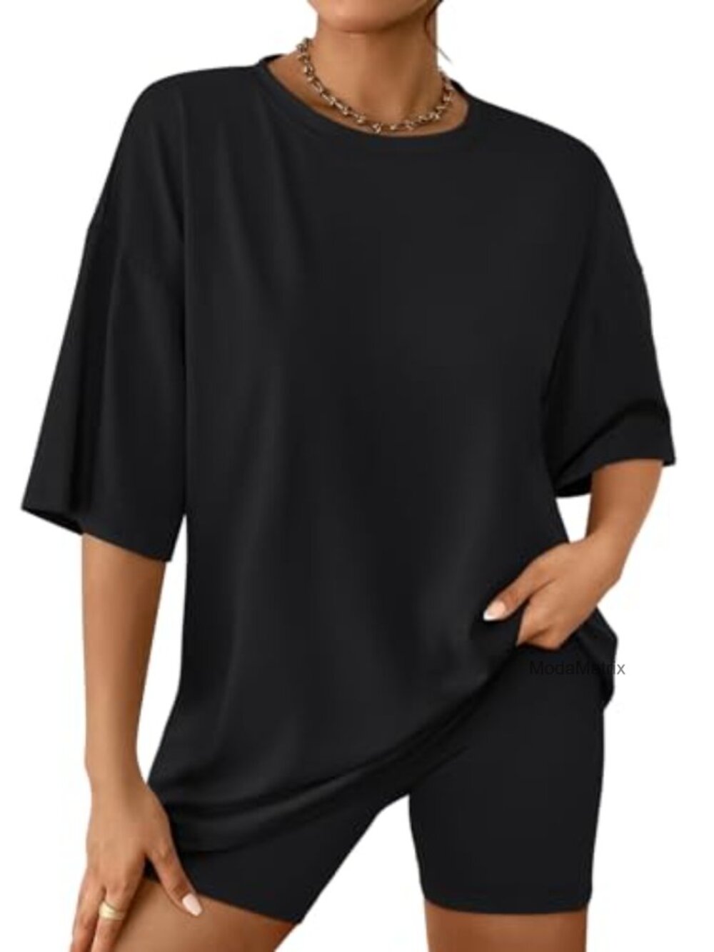 Women's 2 Piece Lounge Set with Oversized Tee and High-Waisted Biker Shorts,